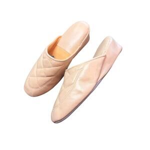 Vintage Messina Cream Wedge Slippers House Shoes Small Quilted 70's Retro 6-6.5